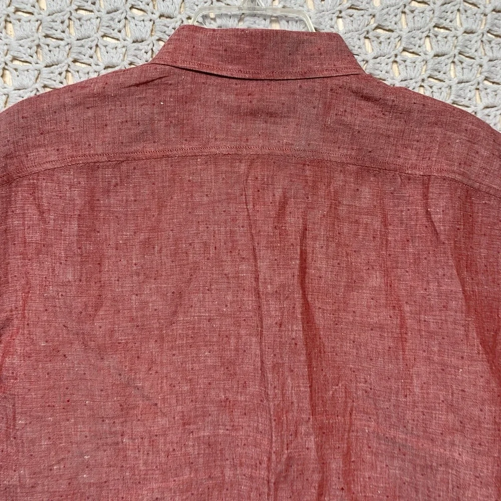 Banana Republic 100% Linen Shirt Mens L Red Camden Fit‎ Button Up Short Slv
